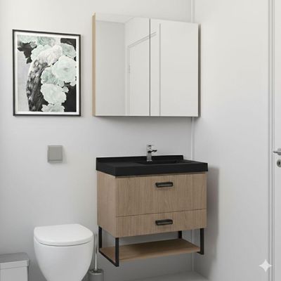 Gabinete Para Banheiro Suspenso Ucrânia 80cm Branco Preto/jequitibá