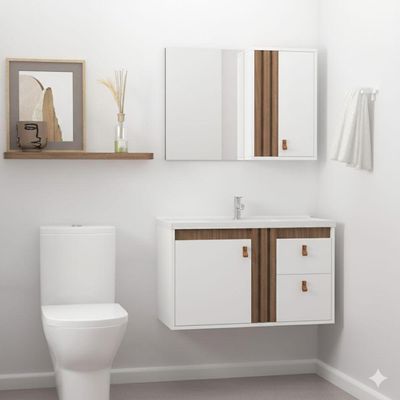 Gabinete Para Banheiro Olivia 80cm Suspenso Branco/jequitibá
