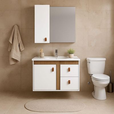 Gabinete Para Banheiro Olivia 60cm Suspenso Branco/jequitibá