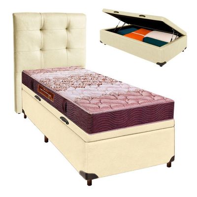 Cama + Bau Bege E Colchão D26 Solteiro - Ortophedic Sankonfort + Cabeceira