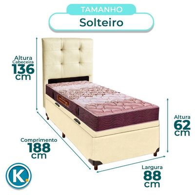 Cama + Bau Bege E Colchão D26 Solteiro - Ortophedic Sankonfort + Cabeceira