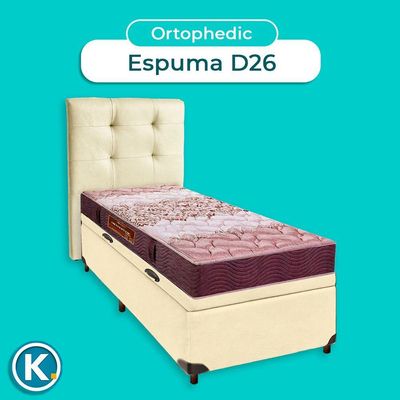 Cama + Bau Bege E Colchão D26 Solteiro - Ortophedic Sankonfort + Cabeceira