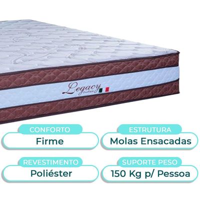 Cama Box Bau + Colchão Casal Molas Ensacadas Legaccy Paropas + Cabeceira Estofada