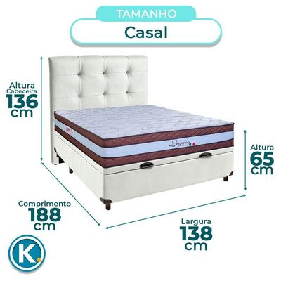 Cama Box Bau + Colchão Casal Molas Ensacadas Legaccy Paropas + Cabeceira Estofada