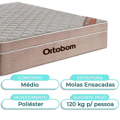 Cama Box Bau + Colchão Queen Ortobom Molas Ensacadas Airtech + Cabeceira Estofada