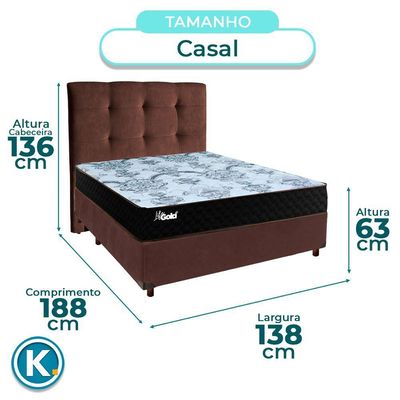 Cama Box + Colchão Casal Molas Ensacadas Life Gold Paropas + Cabeceira Estofada