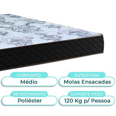 Cama Box + Colchão Casal Molas Ensacadas Life Gold Paropas + Cabeceira Estofada