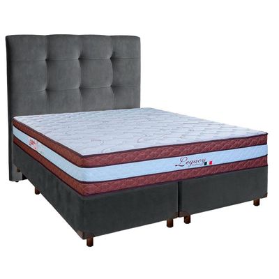 Conjunto Cama Box Blindado Casal + Colchão Molas Ensacadas Legaccy Paropas + Cabeceira