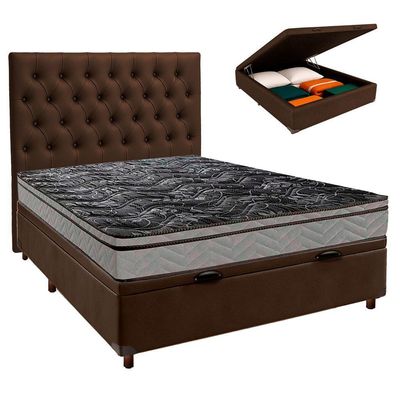 Cama + Bau Blindado E Colchão D28 Casal - Conforto Paropas + Cabeceira