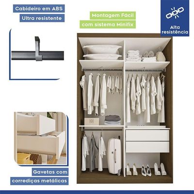Guarda Roupa Solteiro Salvador 2 Portas 2 Gavetas Minastex Freijó