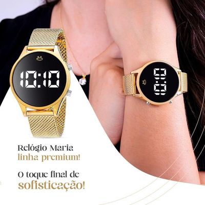 Relogio Feminino Banhado Digital Colar Pulseira Brinco