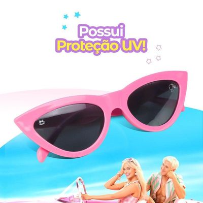 Oculos Sol Premium Rosa Barbie Infantil Protecao + Case