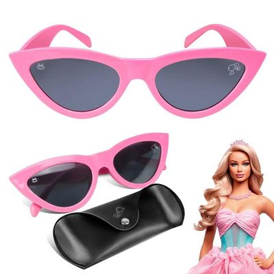 Oculos Sol Premium Rosa Barbie Infantil Protecao + Case