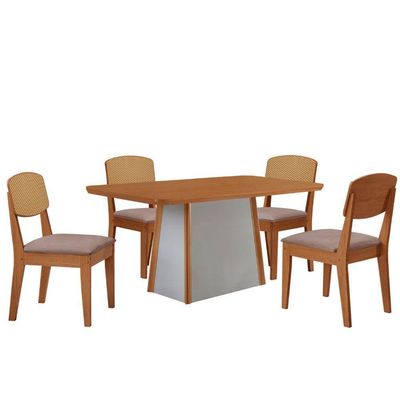 Mesa Jantar Diane 120cm Tampo Mdf Lam 4 Cadeiras Copper.