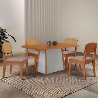 Mesa Jantar Diane 120cm Tampo Mdf Lam 4 Cadeiras Copper.