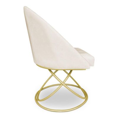 Cadeira Poltrona De Jantar Bela Veludo Base Metálica Luxo Dourado - Pallazio Cor Bege