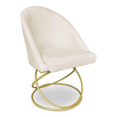 Cadeira Poltrona De Jantar Bela Veludo Base Metálica Luxo Dourado - Pallazio Cor Bege