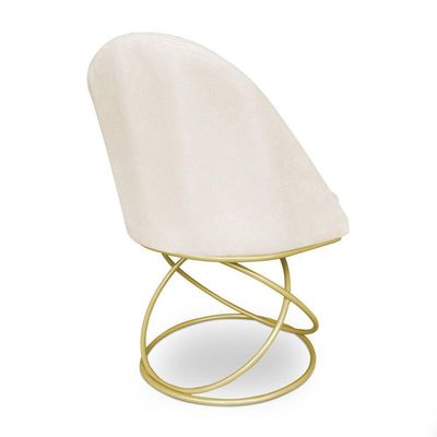 Cadeira Poltrona De Jantar Bela Veludo Base Metálica Luxo Dourado - Pallazio Cor Bege