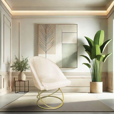 Cadeira Poltrona De Jantar Bela Veludo Base Metálica Luxo Dourado - Pallazio Cor Bege