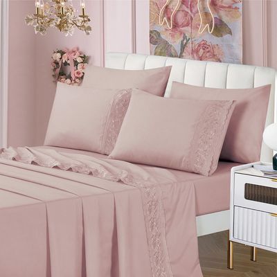 Jogo de Cama Lençol Casal Top Line 4 Peças - Rosê  - 100% Poliéster