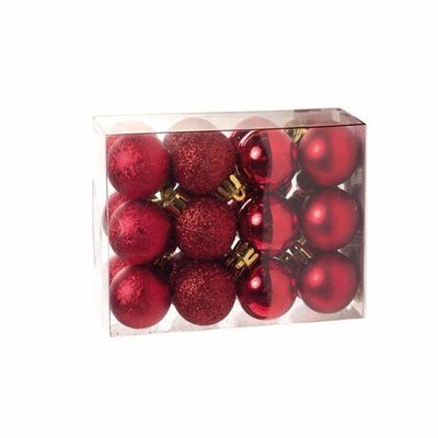 Kit 60 Mini Bolas Natal Vermelha Glitter, Fosca, Lisa 3Cm