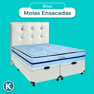 Cama + Bau Blindado E Colchão Molas Ensacadas Casal - Blue Paropas + Cabeceira