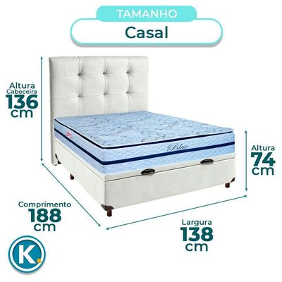 Cama + Bau Blindado E Colchão Molas Ensacadas Casal - Blue Paropas + Cabeceira