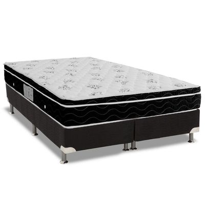 Conjunto Box King: Colchão Molas Ortobom Nanolastic Physical+Base CRC Suede Black (186x198)