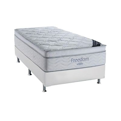 Conjunto Box Solteiro: Colchão Molas Ortobom Ensacadas Freedom +Base CRC Corano White (88x188)