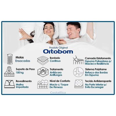 Conjunto Box Solteiro: Colchão Molas Ortobom Ensacadas Freedom +Base CRC Corano White (88x188)