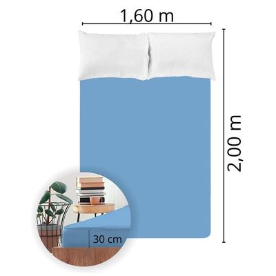 Lençol Avulso Queen Size Liso com Elástico 200 fios - Fiori Azul anil