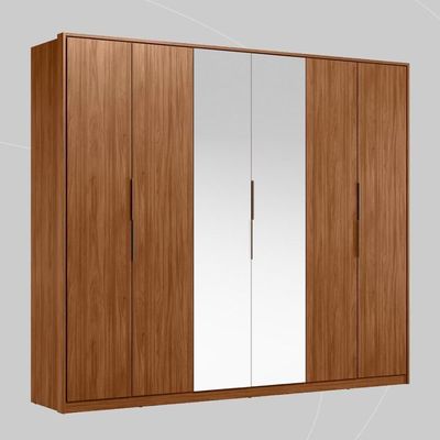 Guarda Roupa Casal 6 Portas Com Espelho E 6 Gavetas Equador - Nogueira Touch