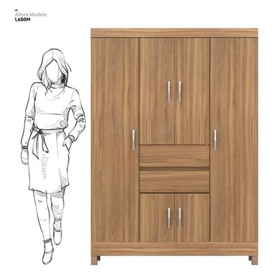 Kit Guarda Roupa Solteiro 6 Portas Ecom Ii Cômoda Astral Amêndola Touch