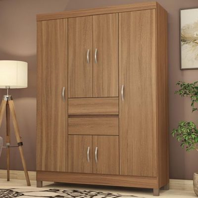 Kit Guarda Roupa Solteiro 6 Portas Ecom Ii Cômoda Astral Amêndola Touch