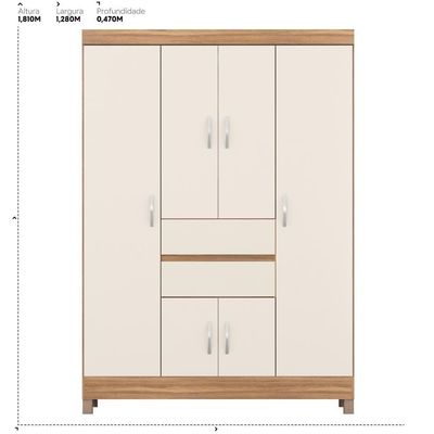 Kit Guarda Roupa Solteiro 6 Portas Ecom Ii Cômoda Astral Amêndola Touch-off White