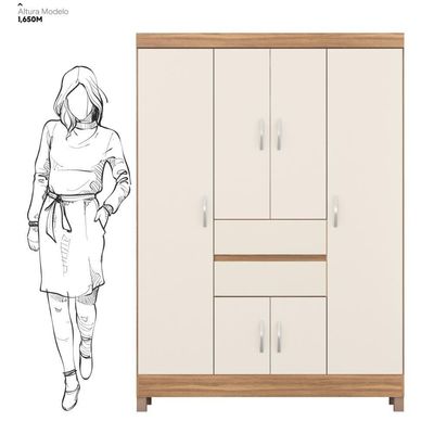 Kit Guarda Roupa Solteiro 6 Portas Ecom Ii Cômoda Astral Amêndola Touch-off White