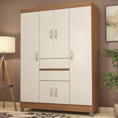 Kit Guarda Roupa Solteiro 6 Portas Ecom Ii Cômoda Astral Amêndola Touch-off White