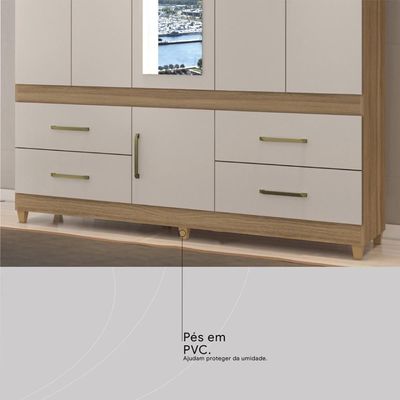Guarda Roupa Casal 6 Portas Com Espelho E 4 Gavetas Ubatuba Amêndola Touch-off White