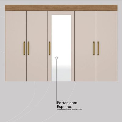 Guarda Roupa Casal 6 Portas Com Espelho E 4 Gavetas Ubatuba Amêndola Touch-off White