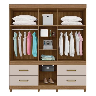Guarda Roupa Casal 6 Portas Com Espelho E 4 Gavetas Ubatuba Amêndola Touch-off White