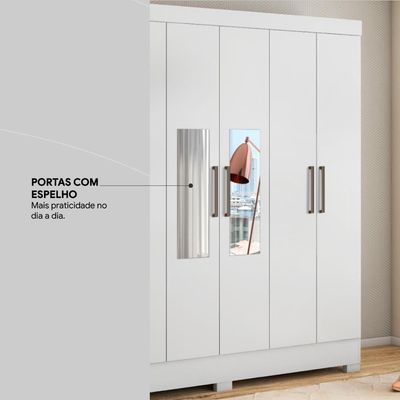 Guarda Roupa Casal 6 Portas Com Espelho E 3 Gavetas York Branco