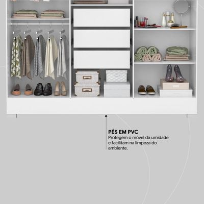 Guarda Roupa Casal 6 Portas Com Espelho E 3 Gavetas York Branco