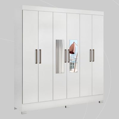 Guarda Roupa Casal 6 Portas Com Espelho E 3 Gavetas York Branco