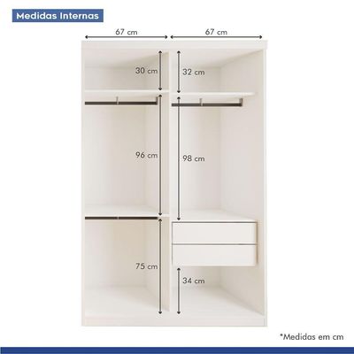 Guarda Roupa Solteiro Salvador 2 Portas 2 Gavetas Minastex Branco