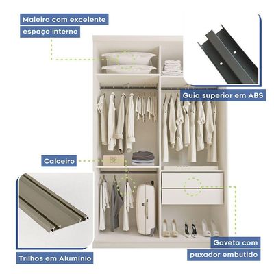 Guarda Roupa Solteiro Salvador 2 Portas 2 Gavetas Minastex Branco