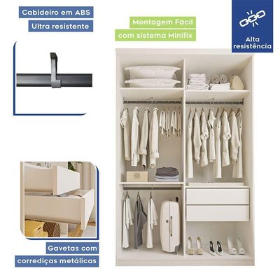Guarda Roupa Solteiro Salvador 2 Portas 2 Gavetas Minastex Branco