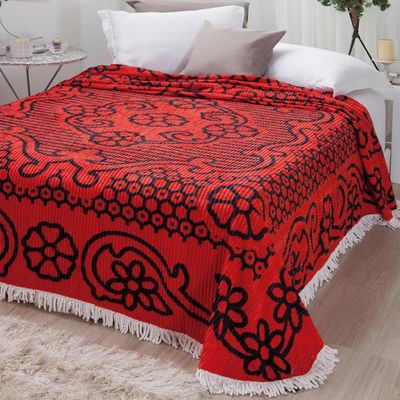 Colcha Casal Chenille Canelada Bruna Vermelho/Preto Jolitex
