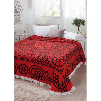 Colcha Casal Chenille Canelada Bruna Vermelho/Preto Jolitex