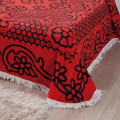 Colcha Casal Chenille Canelada Bruna Vermelho/Preto Jolitex