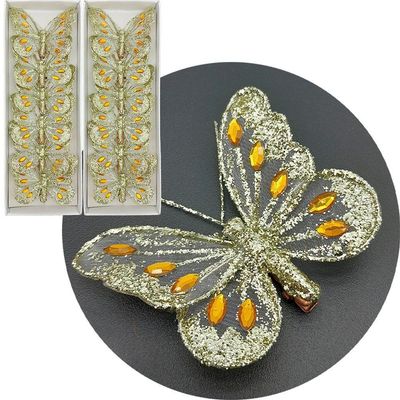 Presilha Prendedor Enfeite Borboleta Natal Dourado 8cm 18pçs